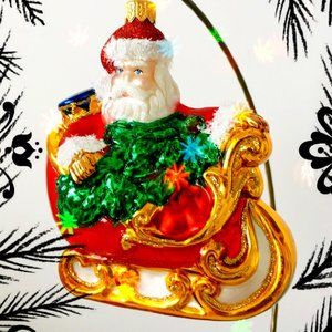 NEW! Authentic Christopher Radko SANTA in a Sleigh Big Hand Made Glass Ornament